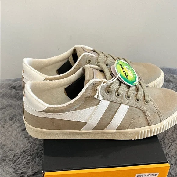 Gola Beige Canvas Sneakers with White Stripes - Picture 4 of 10